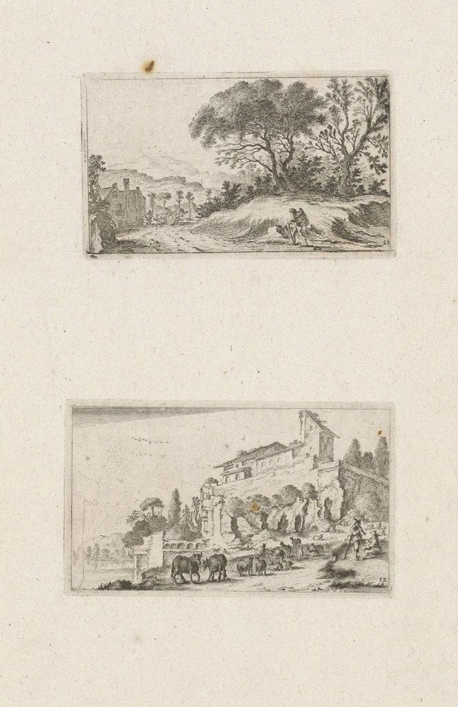Detail of A traveler and ruins of a villa on a hill by Gillis van Scheyndel I