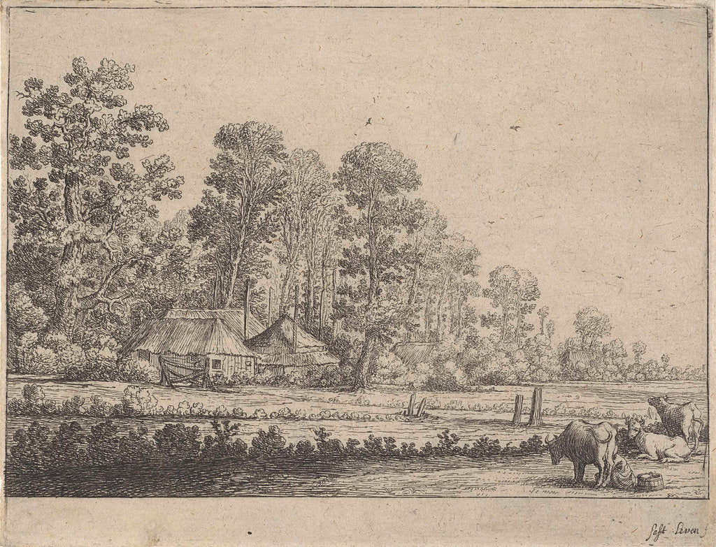 Detail of Farm with milkmaid by Herman Saftleven