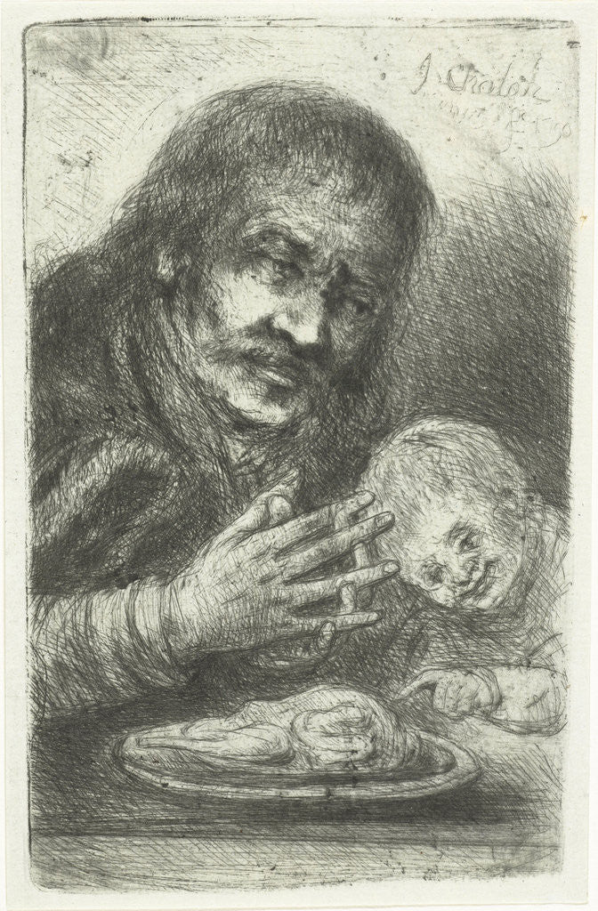 Detail of Man and child at the dinner table by Jan Chalon