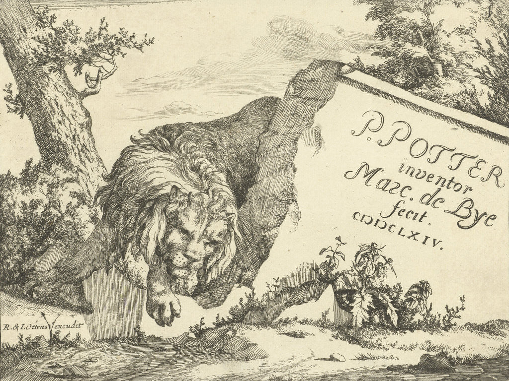 Detail of Lion at stone wall by Reinier Josua Ottens