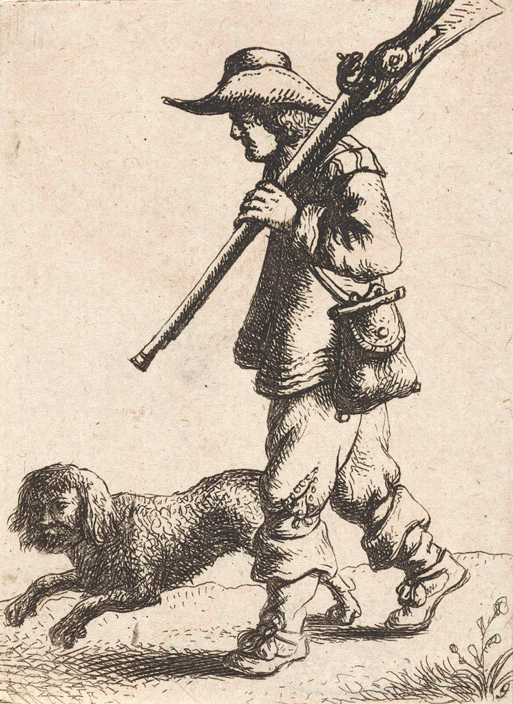 Hunter with dog by Jan Gillisz. van Vliet