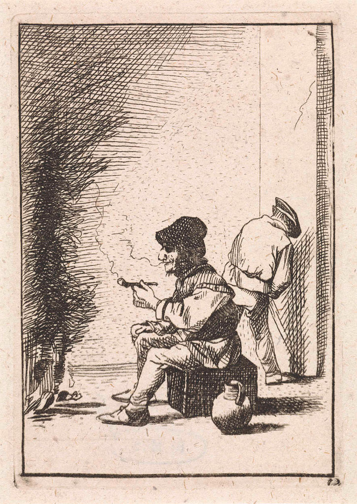 Detail of Smoking farmer by the fire by Anonymous