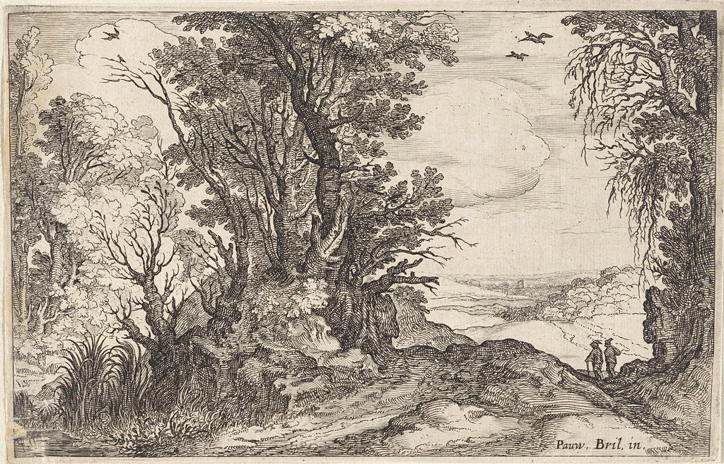 Detail of Two travelers at the edge of a forest by Anonymous