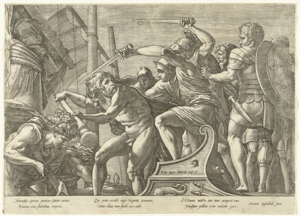 Detail of Hercules fights with Geryoneus (?) by Servatius Rosenbleck
