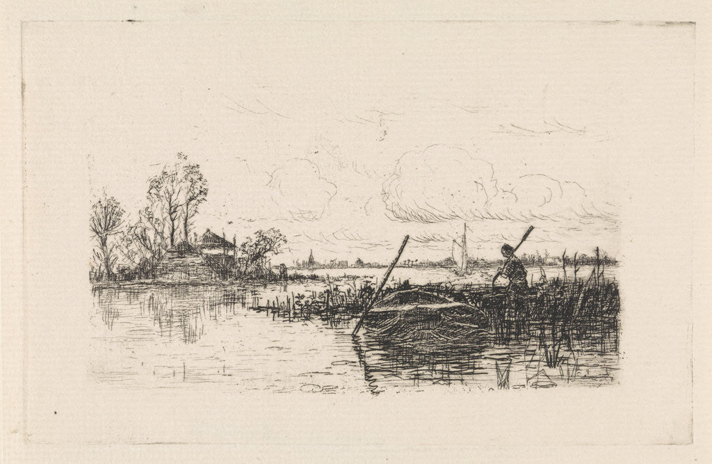 Detail of Landscape with a man in a rowboat by Elias Stark