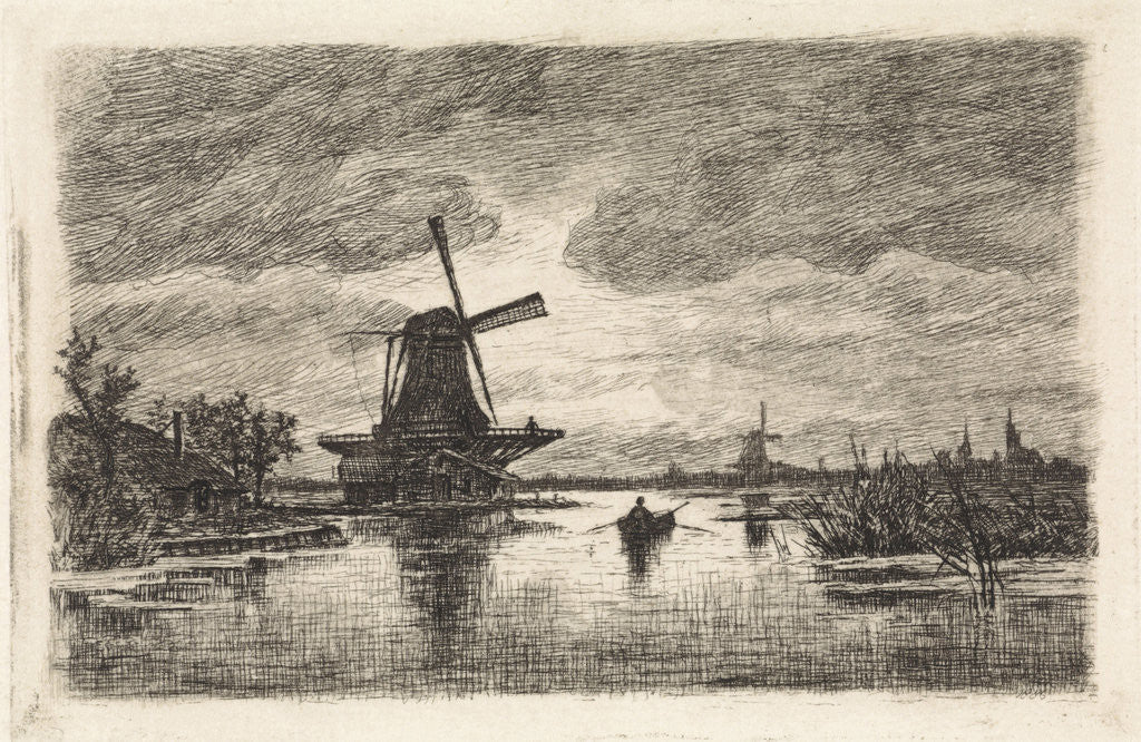 Detail of Landscape with two mills and a rowboat by Elias Stark