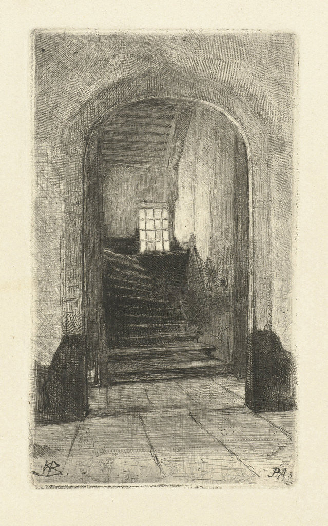 Detail of View of the staircase in the prinsenhof Delft by Petrus Johannes Arendzen