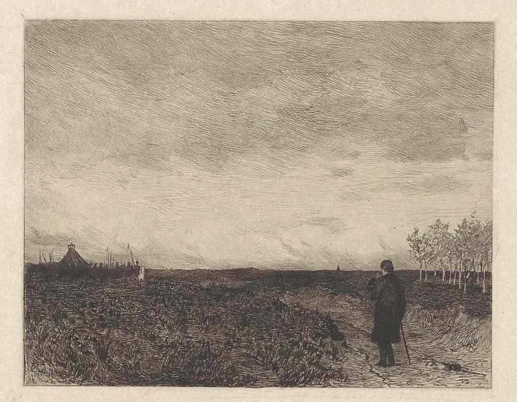 Detail of Flat landscape with a man with walking stick by Willem Steelink II