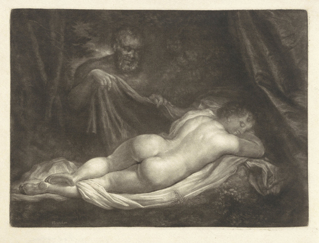 Detail of Sater spy a sleeping nymph by Caspar Netscher