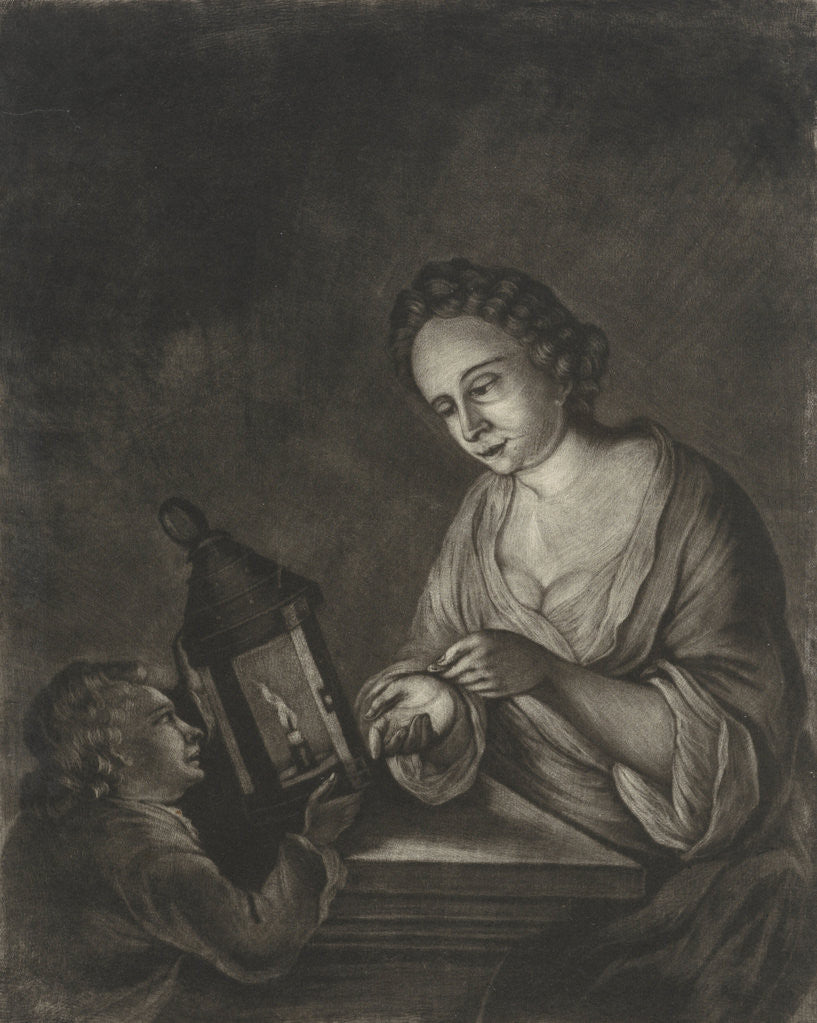 Detail of Boy receives money from a woman by Jacob Hoolaart