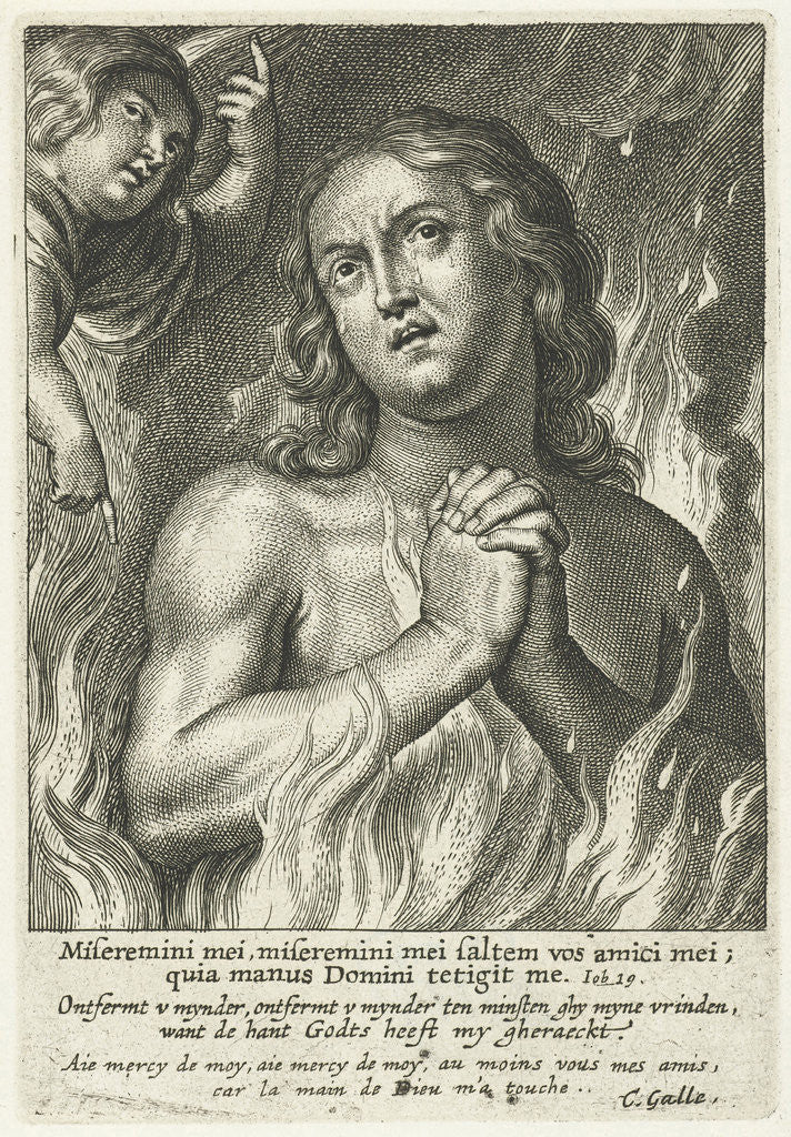 Detail of soul in purgatory pray for mercy by Cornelis Galle II