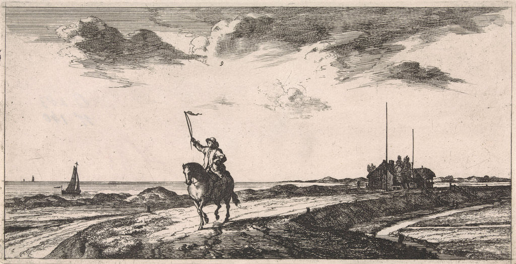 Detail of Postman riding along the beach by Jan Houwens I
