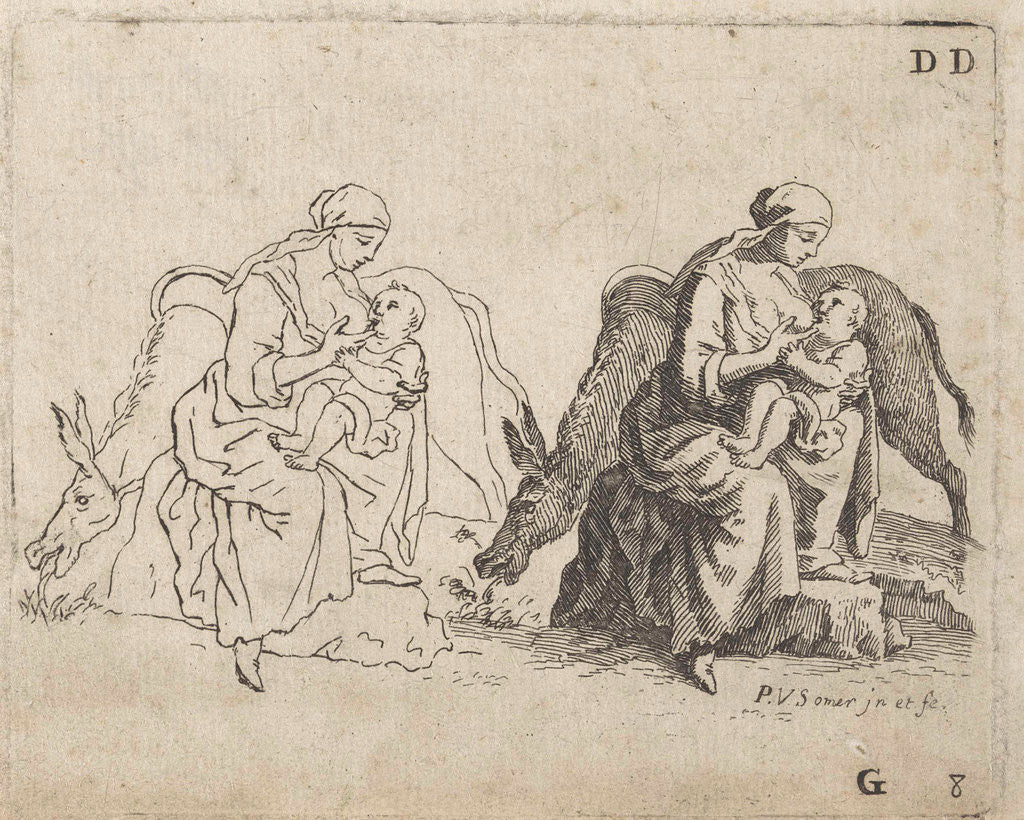 Detail of Lactating mother with a donkey by Paul van Somer II