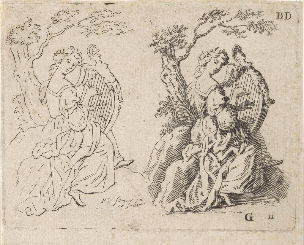 Detail of Study Journal Harp playing woman by Paul van Somer II