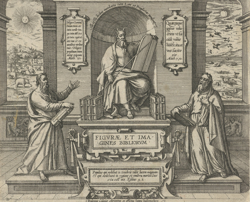 Detail of Moses with the law in the company of two prophets by Johann Bussemacher
