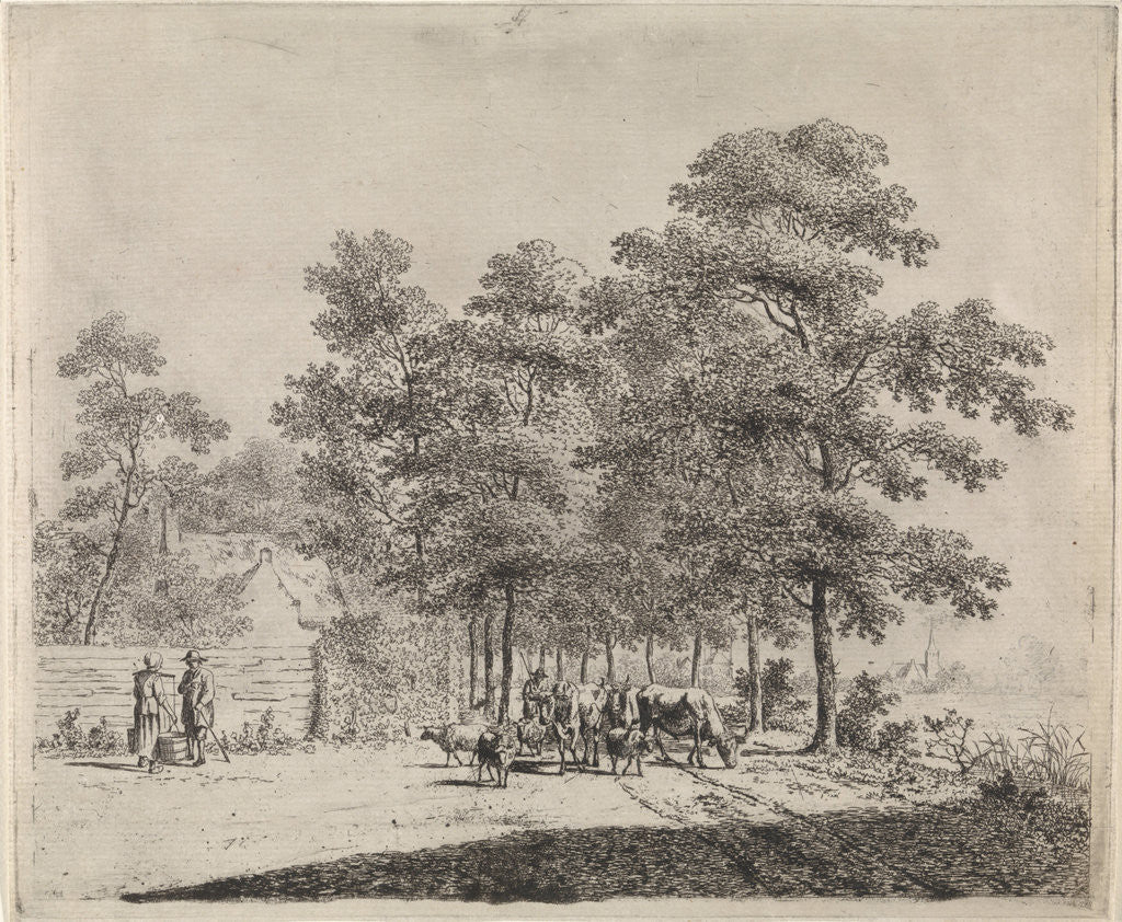 Detail of Country road with shepherd and cattle by Johannes Christiaan Janson