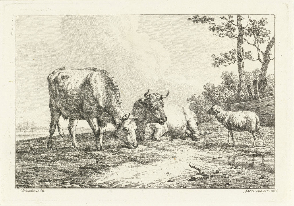 Detail of Two cows and a sheep by Frédéric Théodore Faber