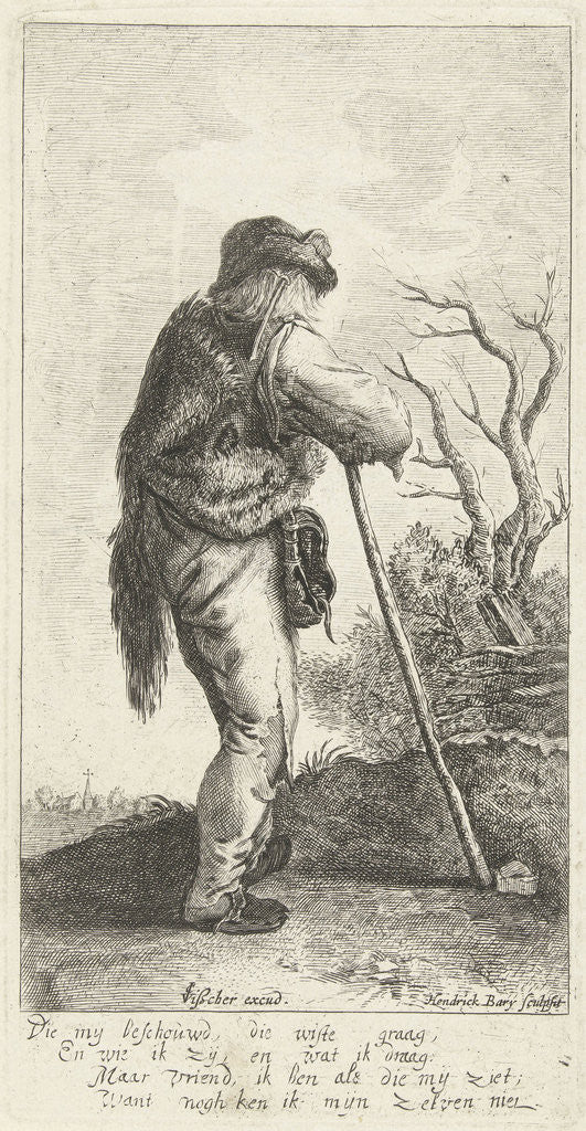 Detail of Man leaning on a stick by Nicolaes Visscher I