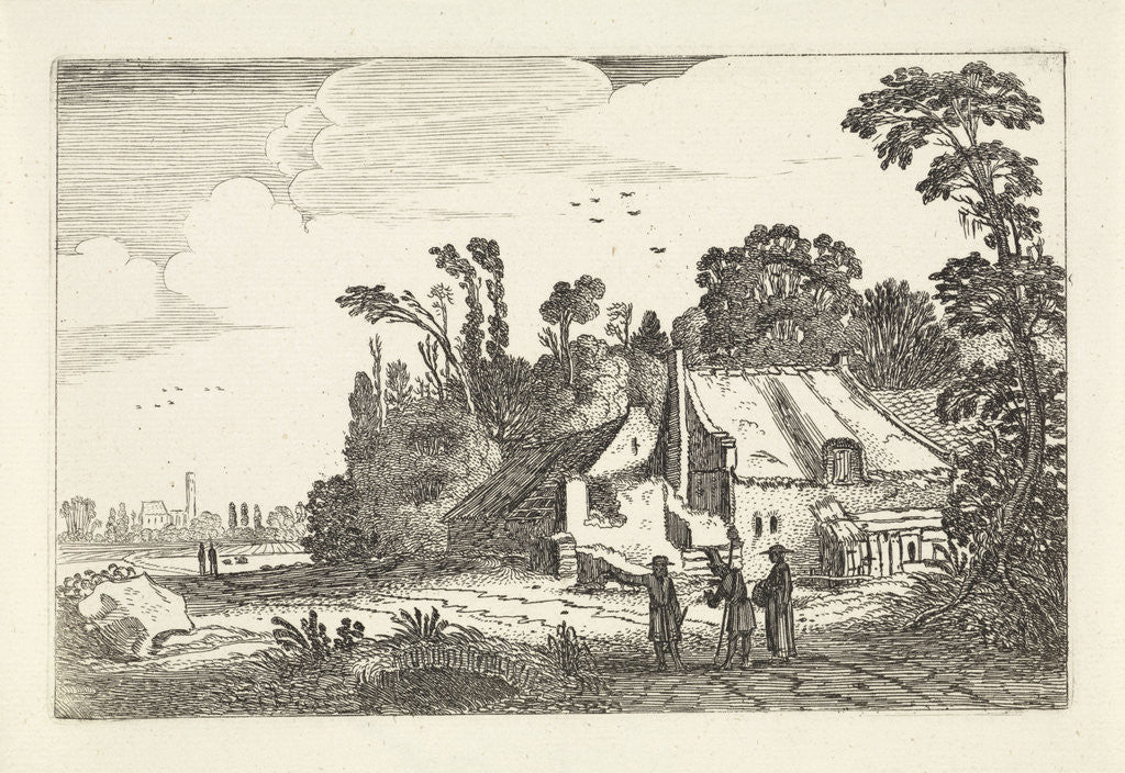 Detail of Figures on a country road near a farm by Jan van de Velde II