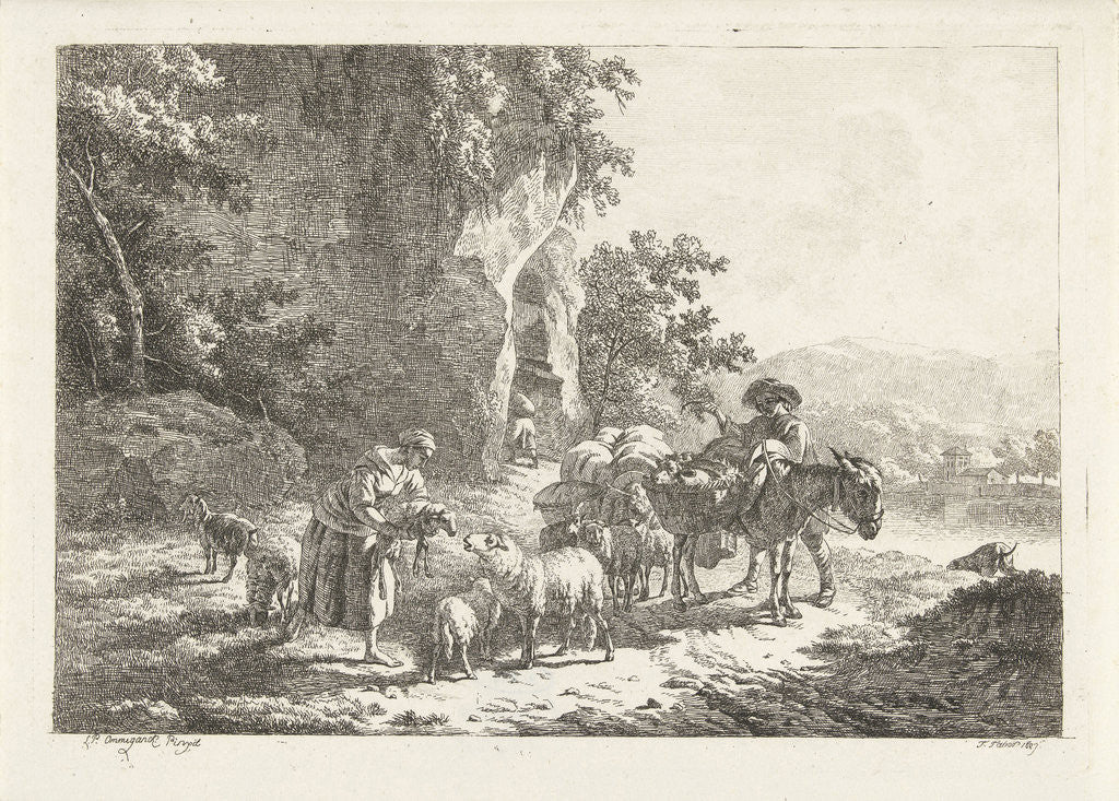 Detail of Shepherds with herd near cave by Frédéric Théodore Faber