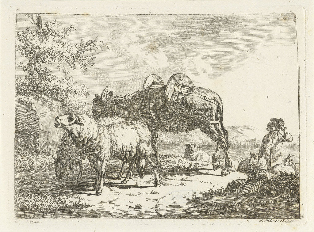 Detail of Shepherd with sheep and a donkey by Frédéric Théodore Faber