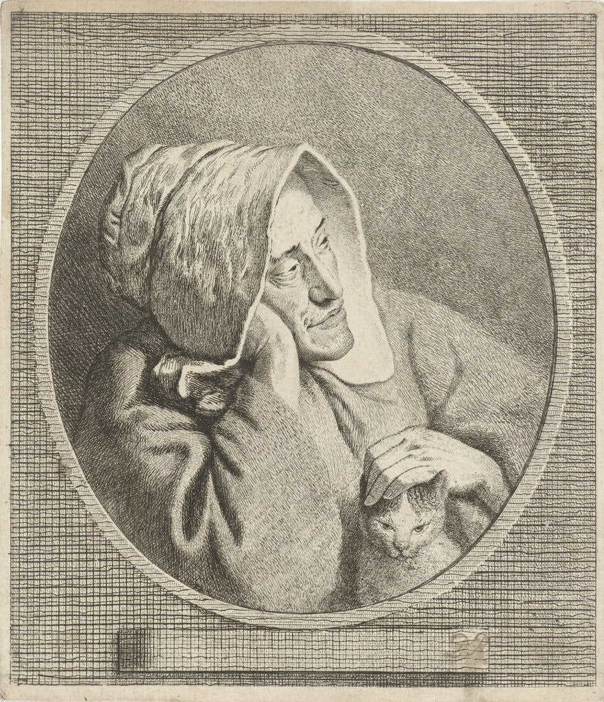 Detail of Old woman with cat by Theodorus de Roode