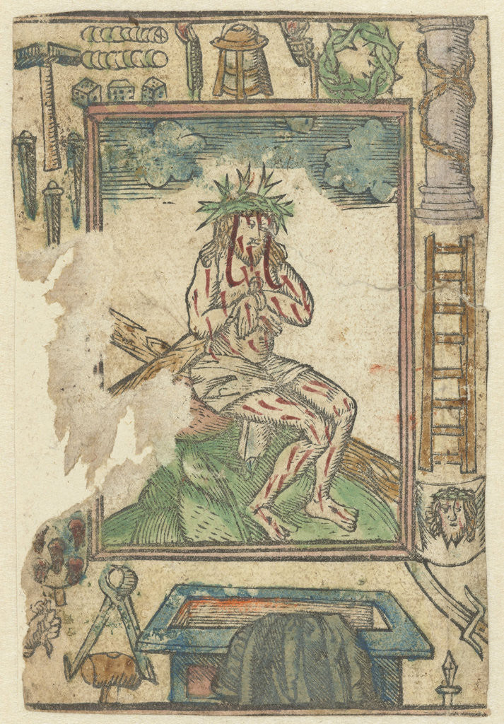 Detail of Christ sitting on the cross by Anonymous