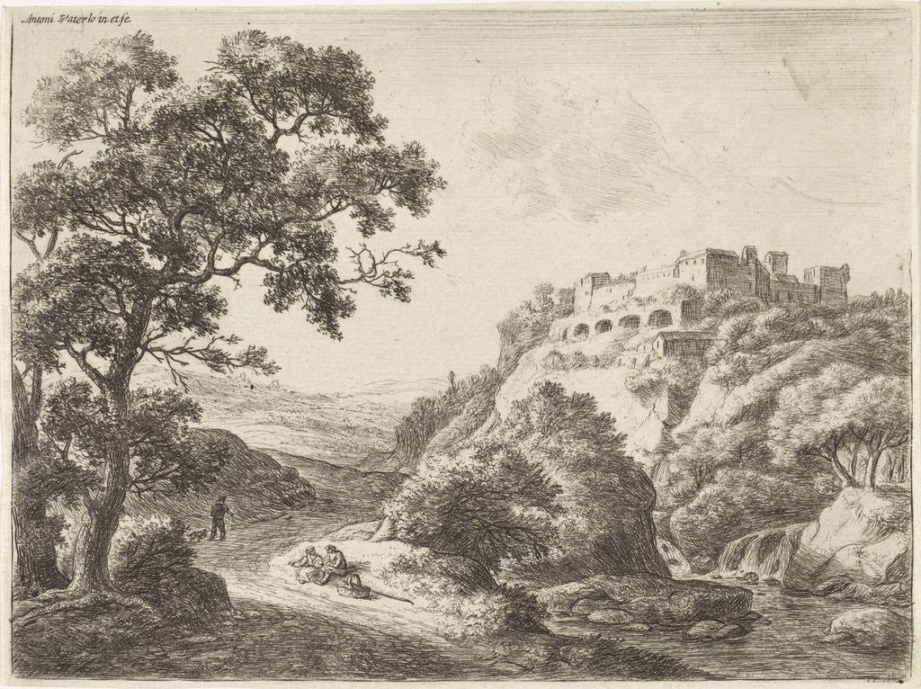 Detail of Resting travelers along a country road by Anthonie Waterloo