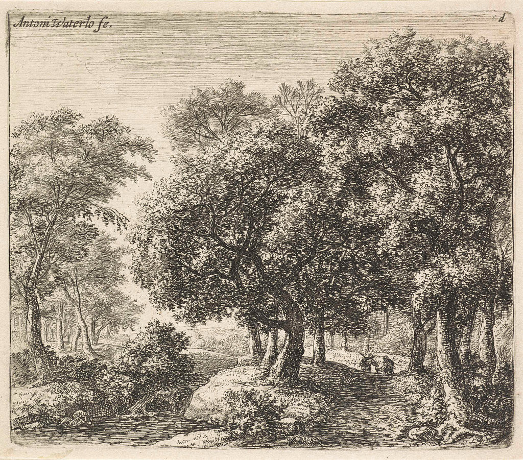 Detail of Two figures on a forest path by Anthonie Waterloo