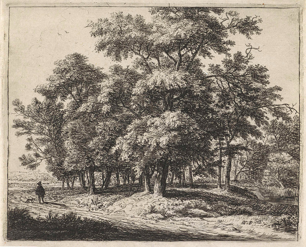 Detail of Man with dog in a forest by Anthonie Waterloo