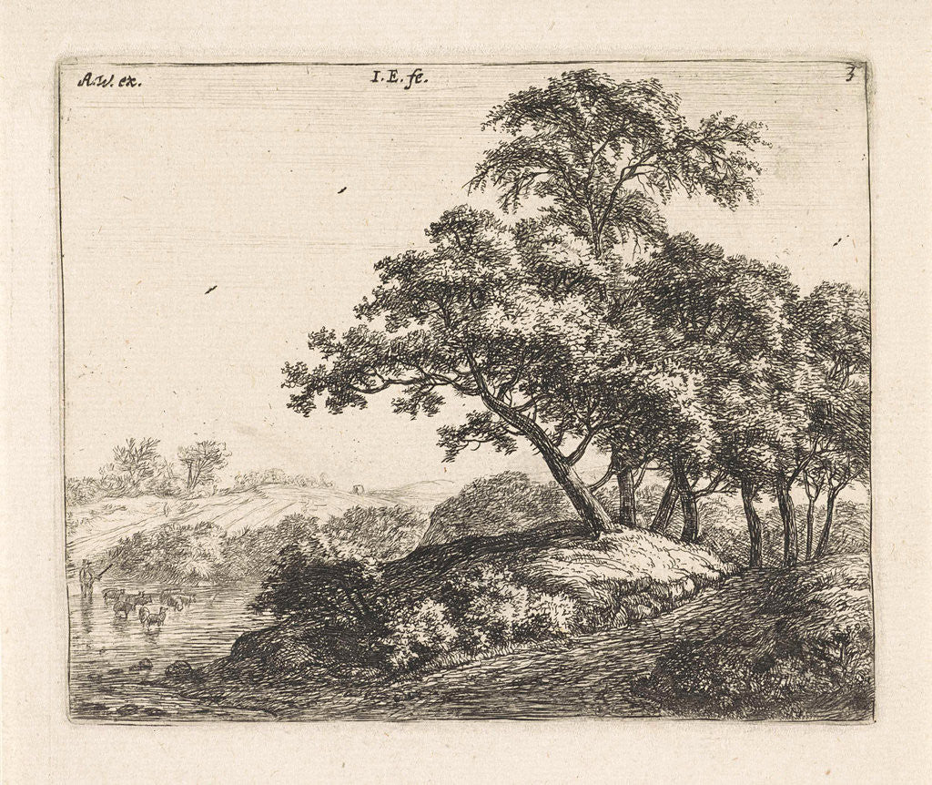 Detail of Flock of sheep in a river by Anthonie Waterloo