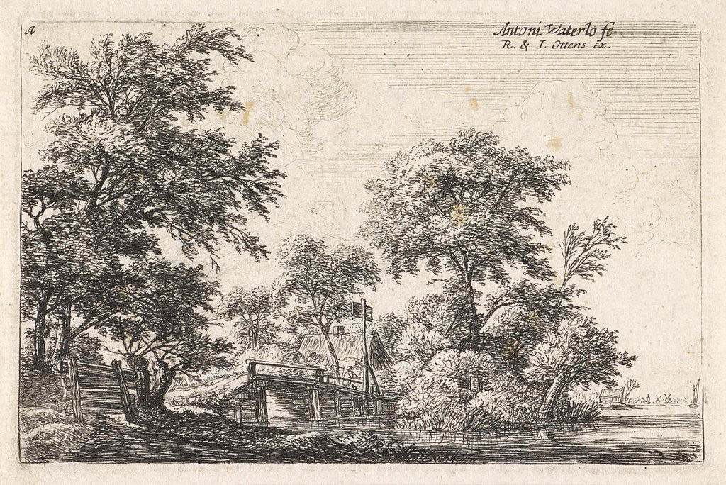 Detail of Wooden bridge in a house, Anthonie Waterloo by Reinier & Josua Ottens