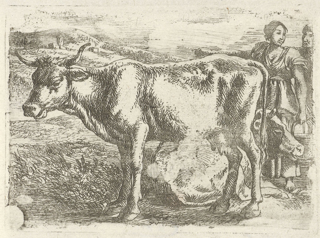 Detail of Milkmaid with cow by Jan van Ossenbeeck