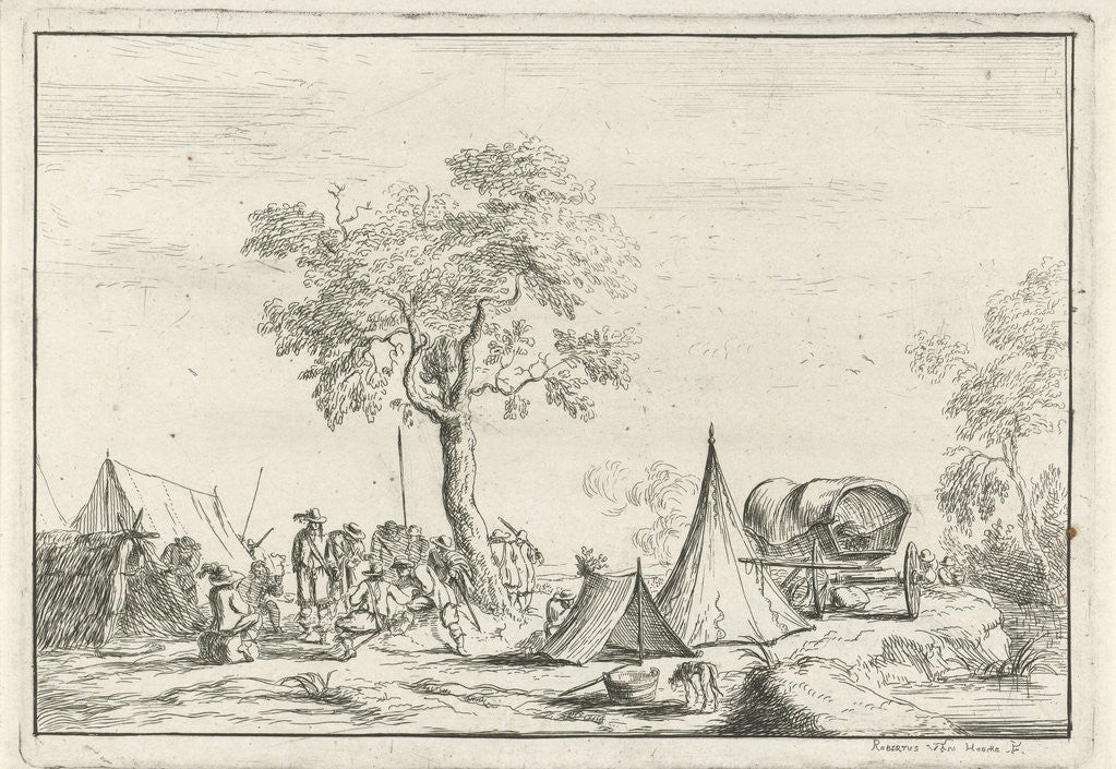 Detail of encampment with a pointed tent by Hendrik Hoogers