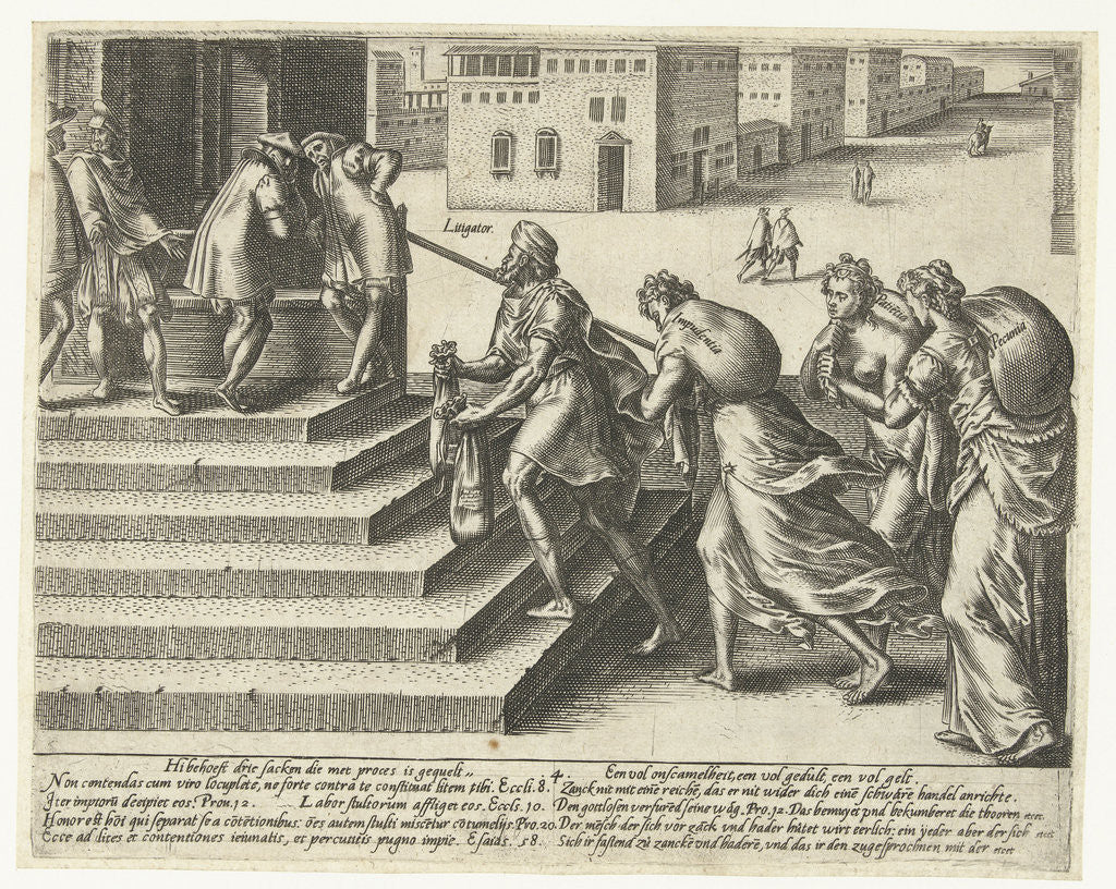 Detail of Who litigates must be shameless, patient and rich by Hendrick Goltzius