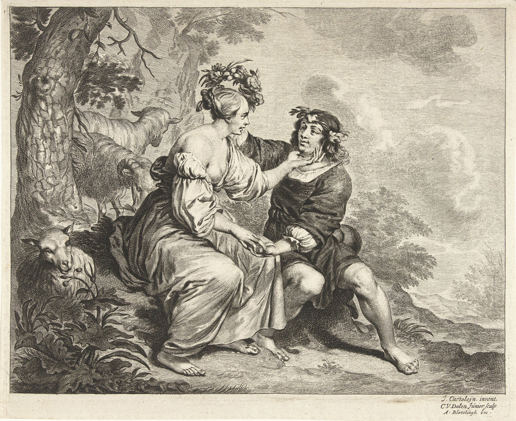 Detail of shepherd and shepherdess in landscape by Abraham Bloteling