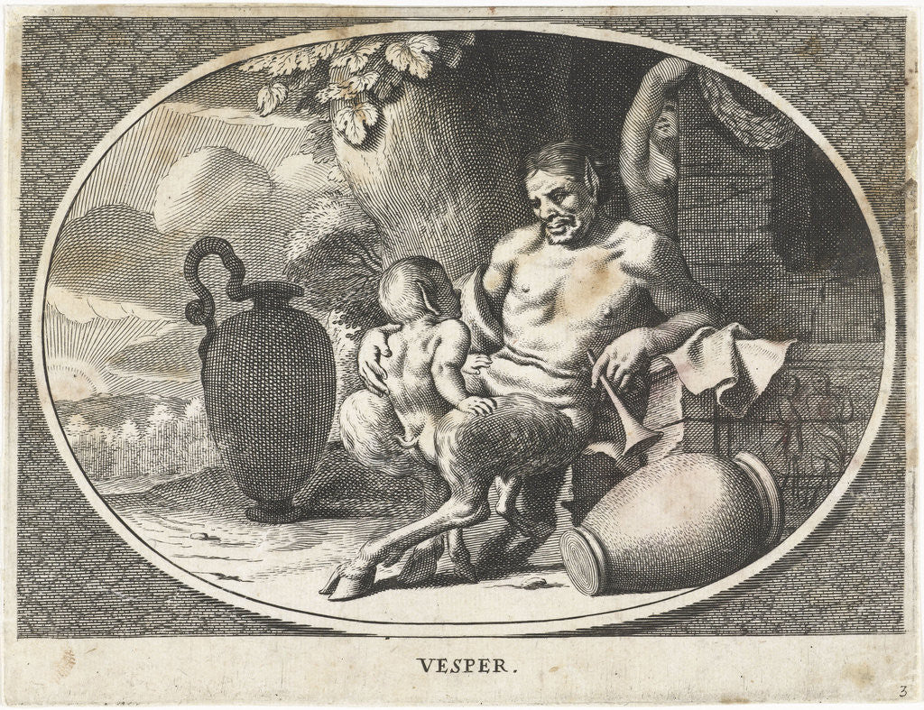 Detail of Satyr with child sit at tree by Charles Le Brun