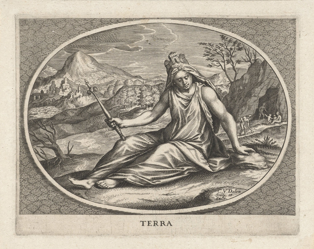 Detail of Female personification of earth element wall with crown and scepter by Cornelis van Dalen II