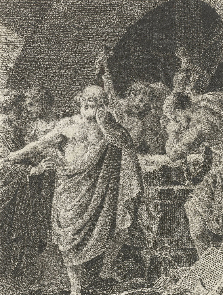Detail of Pythagoras discovered the size ratio in the drawing by Lambertus Antonius Claessens