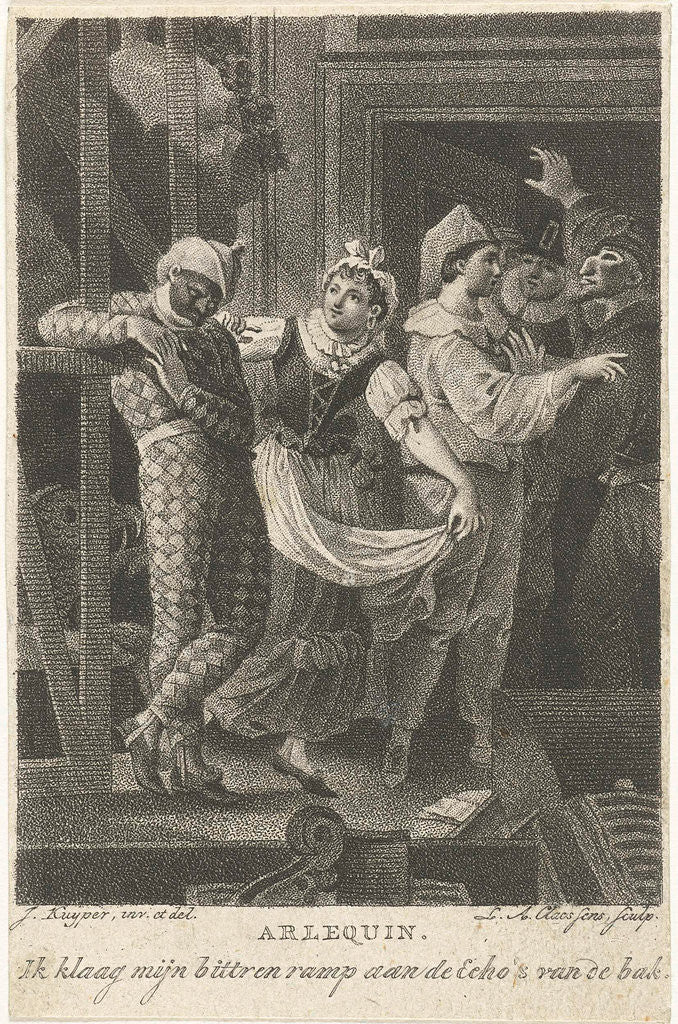 Detail of Harlequin on the scene by Lambertus Antonius Claessens