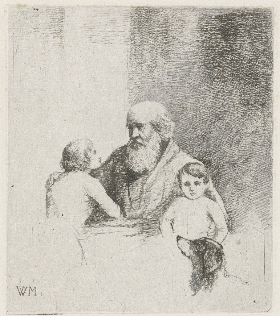 Detail of Old man with two kids and a dog by Christiaan Wilhelmus Moorrees