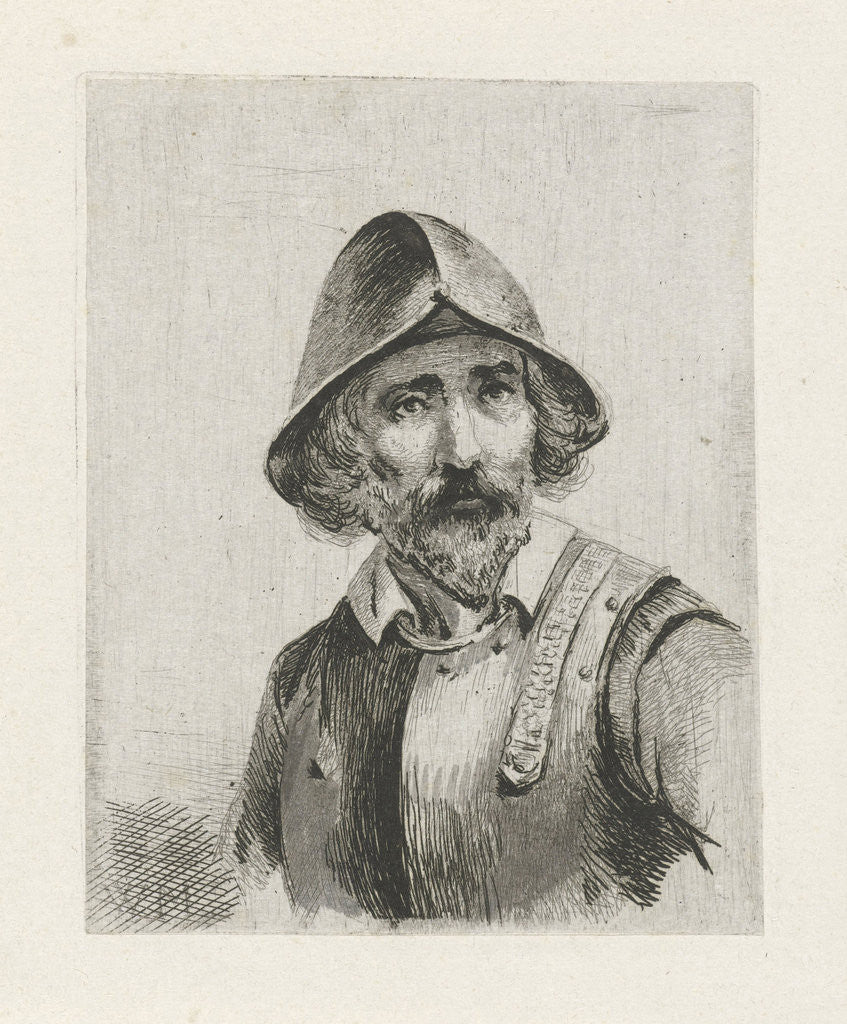 Detail of Man wearing armour and a helmet by Christiaan Wilhelmus Moorrees