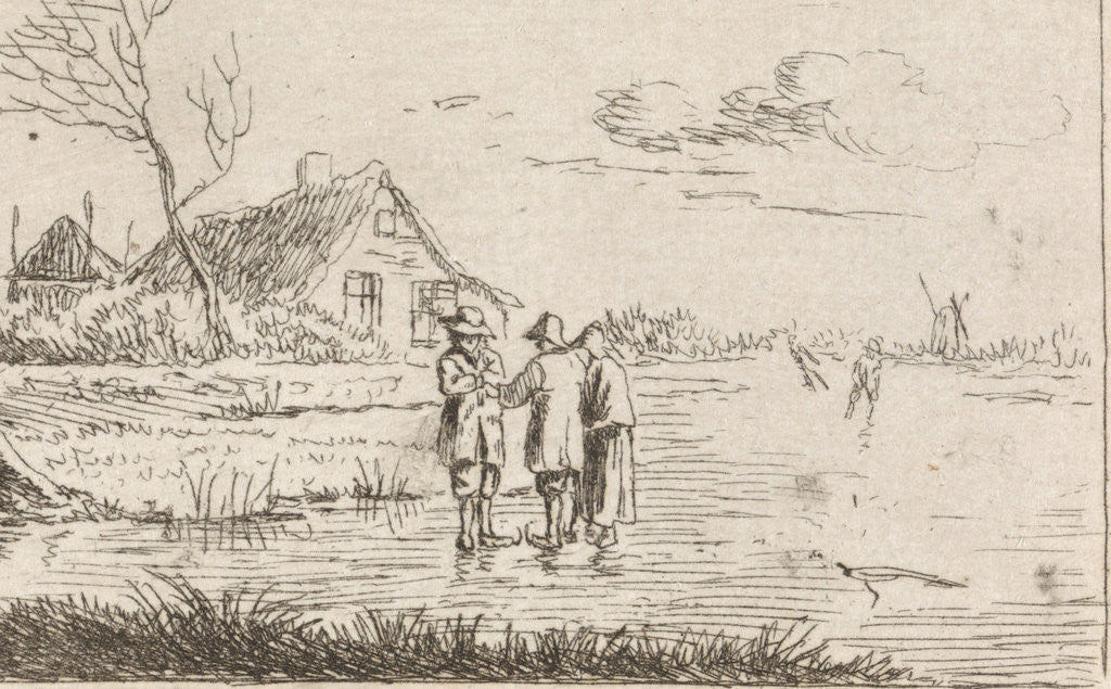 Detail of Landscape with Skaters and farm by Johannes Christiaan Janson