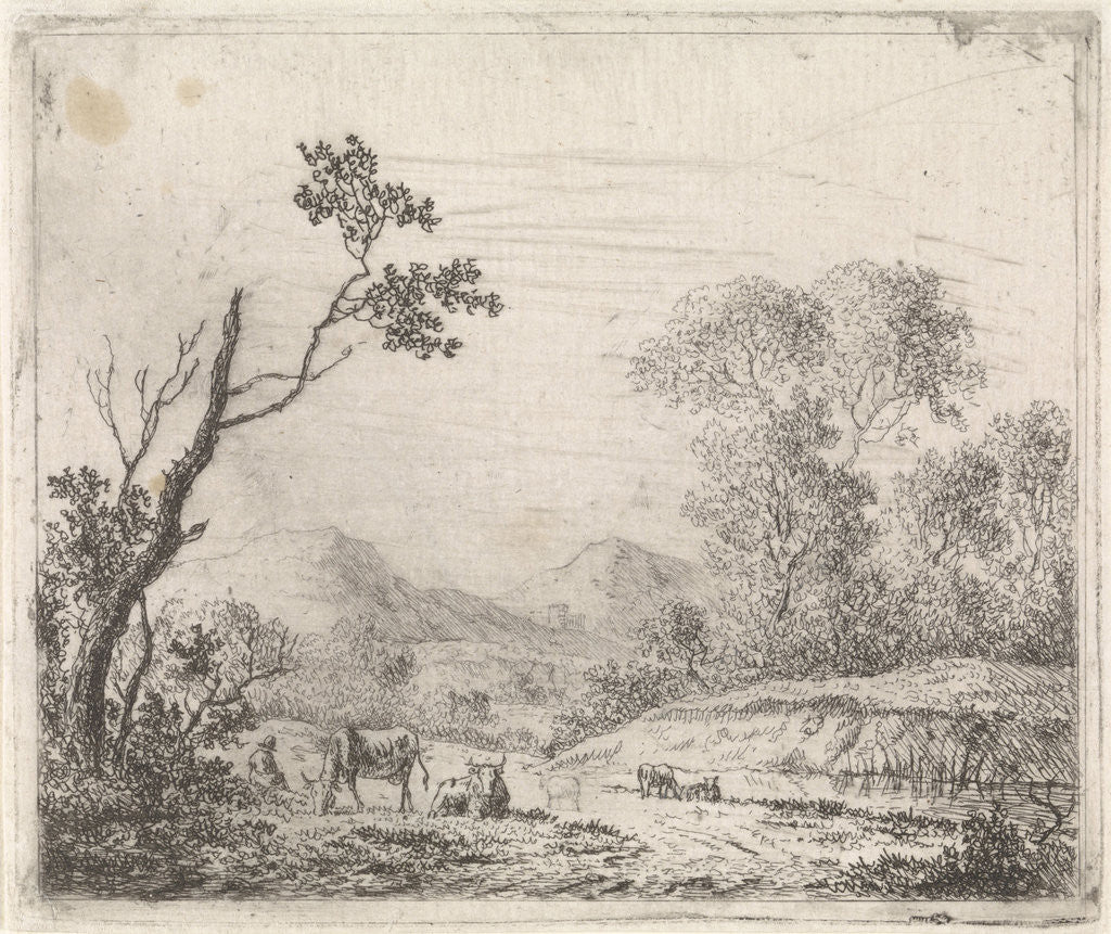 Detail of Mountainous landscape with grazing cattle by Johannes Christiaan Janson