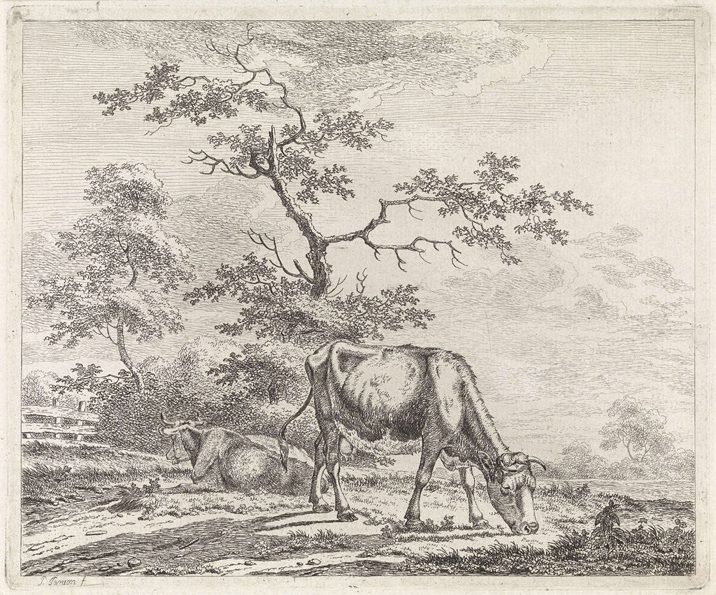 Detail of landscape with grazing cow by Pieter Janson