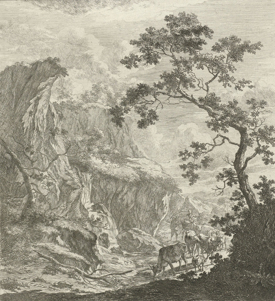 Detail of Mountainous landscape with cattle by Johannes Janson