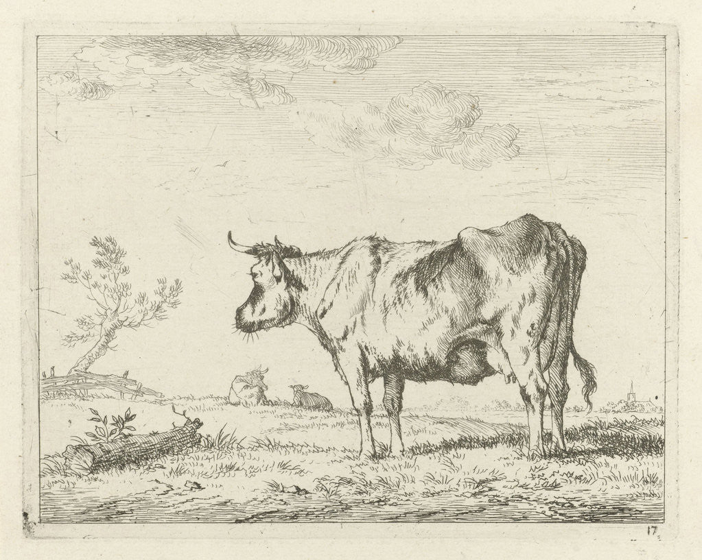 Detail of Meadow with standing cow by Johannes Janson