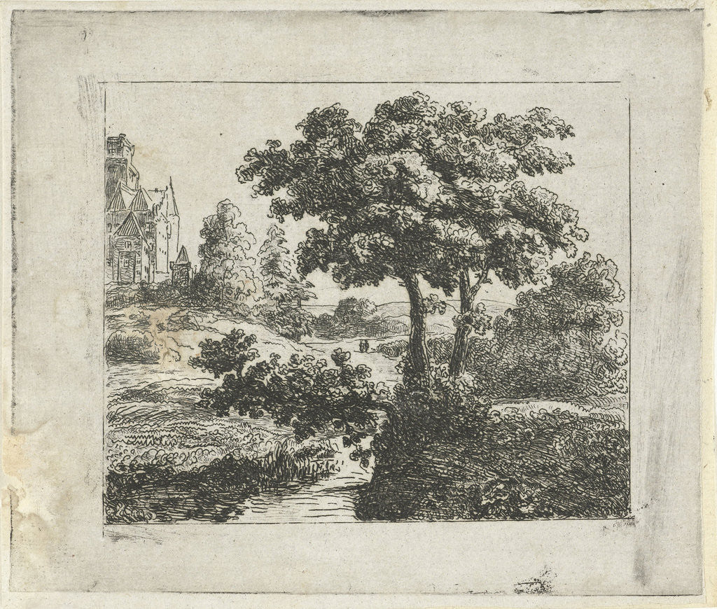 Detail of Landscape with church on a hill by Johannes Adrianus van der Drift
