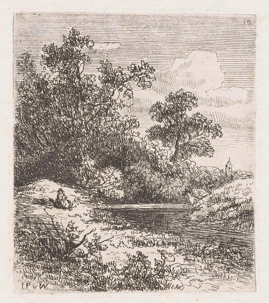 Detail of Women on the banks of a river by Johannes Pieter van Wisselingh