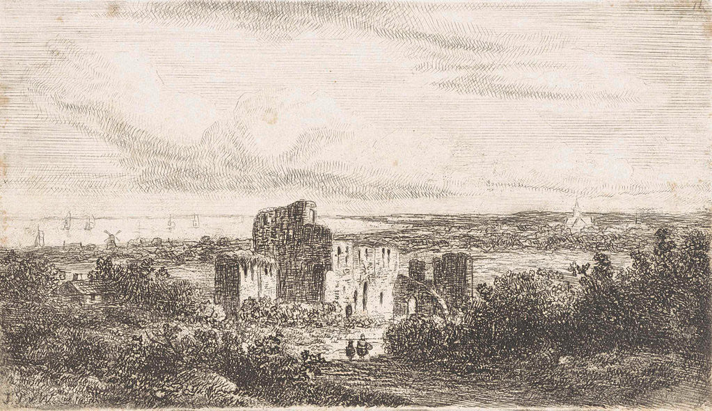 Detail of Coastal landscape with ruins by Johannes Pieter van Wisselingh